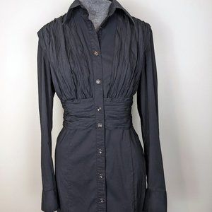INC International Concepts Ruched Button Up Black Fitted Shirt Size 8
